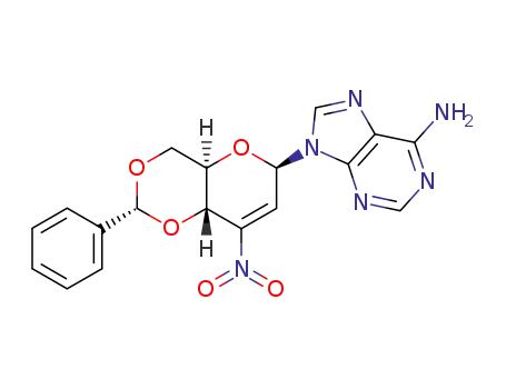 Molecular Structure of 183051-95-8 (9-((2R,4aR,6R,8aS)-8-Nitro-2-phenyl-4,4a,6,8a-tetrahydro-pyrano[3,2-d][1,3]dioxin-6-yl)-9H-purin-6-ylamine)