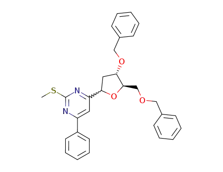 Molecular Structure of 263006-34-4 (4-((4S,5R)-4-Benzyloxy-5-benzyloxymethyl-tetrahydro-furan-2-yl)-2-methylsulfanyl-6-phenyl-pyrimidine)