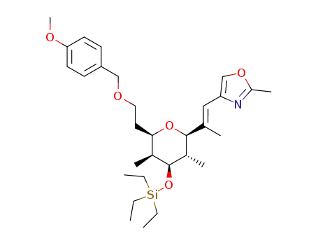 Molecular Structure of 224578-30-7 (4-((E)-2-{(2R,3S,4S,5S,6R)-6-[2-(4-Methoxy-benzyloxy)-ethyl]-3,5-dimethyl-4-triethylsilanyloxy-tetrahydro-pyran-2-yl}-propenyl)-2-methyl-oxazole)