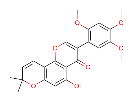 Molecular Structure of 3044-60-8 (5-Hydroxy-3-(2,4,5-trimethoxyphenyl)-8,8-dimethyl-4H,8H-benzo[1,2-b:3,4-b']dipyran-4-one)