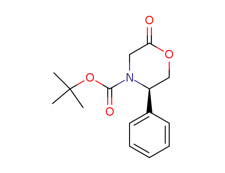 Molecular Structure of 119878-90-9 ((5R)-N-(TERT-BUTOXYCARBONYL)-3,4,5,6-TETRAHYDRO-5-PHENYL-4(H)-1,4-OXAZIN-2-ONE)
