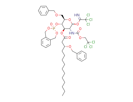 Molecular Structure of 192196-09-1 (6-O-benzyl-3-O-[(R)-3-(benzyloxy)tetradecanoyl]-2-deoxy-4-O-(1,5-dihydro-3-oxo-3λ<sup>5</sup>-3H-2,4,3-benzodioxaphosphepin-3-yl)-2-(2,2,2-trichloroethoxycarbonylamino)-D-glucopyranosyl trichloroacetimidate)