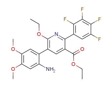 Molecular Structure of 151220-93-8 (5-(2-Amino-4,5-dimethoxy-phenyl)-6-ethoxy-2-(2,3,4,5-tetrafluoro-phenyl)-nicotinic acid ethyl ester)