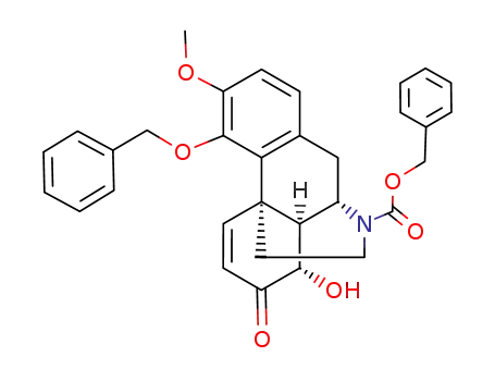 Molecular Structure of 160693-99-2 ((8S,9S,13R,14S)-5,6-Didehydro-4-(benzyloxy)-17-<(benzyloxy)carbonyl>-8-hydroxy-3-methoxymorphinan-7-one)