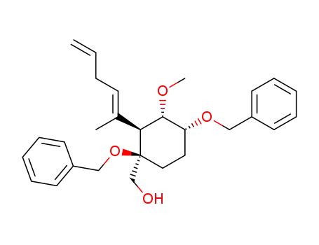 Molecular Structure of 192932-02-8 ([(1R,2S,3S,4R)-1,4-Bis-benzyloxy-3-methoxy-2-((E)-1-methyl-penta-1,4-dienyl)-cyclohexyl]-methanol)