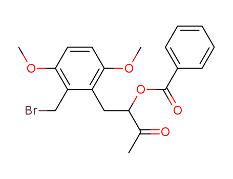 Molecular Structure of 151734-59-7 (Benzoic acid 1-(2-bromomethyl-3,6-dimethoxy-benzyl)-2-oxo-propyl ester)