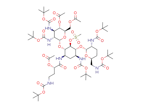 4'',6'',2'''-tri-O-acetyl-3,2',6',3'',4'''-pentakis(N-tert-butoxycarbonyl)-2''-(tert-butoxycarbonyl)amino-2''-deoxy-5-O-mesylarbekacin