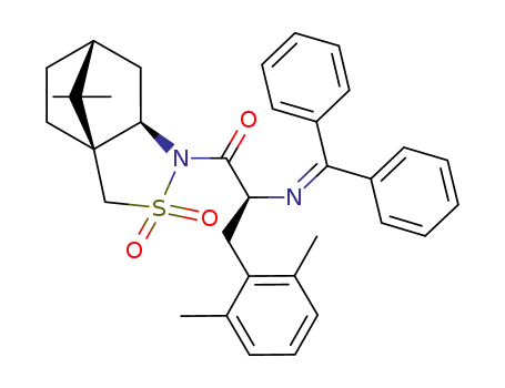Molecular Structure of 187829-92-1 ((S)-2-(Benzhydrylidene-amino)-1-((1S,5R,7R)-10,10-dimethyl-3,3-dioxo-3λ<sup>6</sup>-thia-4-aza-tricyclo[5.2.1.0<sup>1,5</sup>]dec-4-yl)-3-(2,6-dimethyl-phenyl)-propan-1-one)