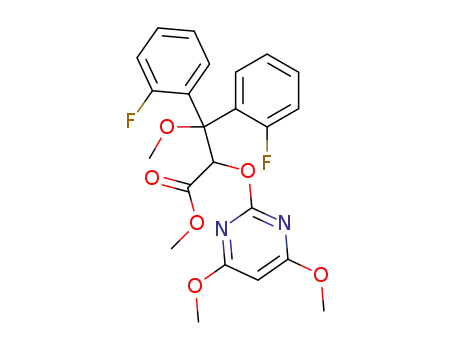 Molecular Structure of 1012079-84-3 (2-(4,6-Dimethoxy-pyrimidin-2-yloxy)-3,3-bis-(2-fluoro-phenyl)-3-methoxy-propionic acid methyl ester)