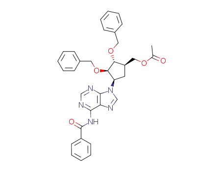 Acetic acid (1R,2R,3R,4R)-4-(6-benzoylamino-purin-9-yl)-2,3-bis-benzyloxy-cyclopentylmethyl ester