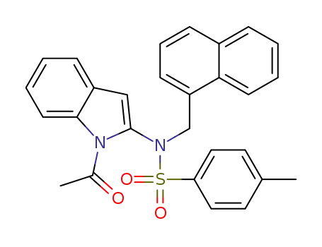 Molecular Structure of 1527501-87-6 (N-(1-acetyl-1H-indol-2-yl)-4-methyl-N-(naphthalen-1-ylmethyl)benzenesulfonamide)