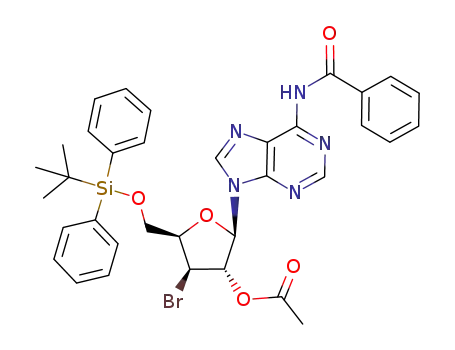Molecular Structure of 329014-11-1 (9-(2'-O-acetyl-3'-bromo-5'-O-tert-butyldiphenylsilyl-3'-deoxy-β-D-xylofuranosyl)-6-N-benzoyl adenine)