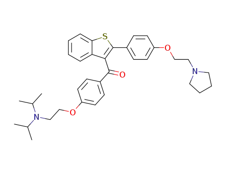 Molecular Structure of 193966-53-9 ((4-[2-(diisopropylamino)ethoxy]phenyl)-(2-[4-[2-(1-pyrrolidinyl)ethoxy]-phenyl]benzo[b]thiophen-3-yl)ketone)