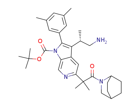 Molecular Structure of 292600-36-3 (3-(2-amino-1-methyl-ethyl)-5-[2-(2-aza-bicyclo[2.2.2]oct-2-yl)-1,1-dimethyl-2-oxo-ethyl]-2-(3,5-dimethyl-phenyl)-pyrrolo[2,3-<i>c</i>]pyridine-1-carboxylic acid <i>tert</i>-butyl ester)