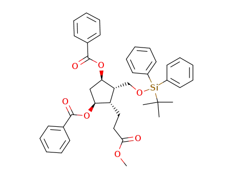 (1R,2S,3S,4S)-1,4-bis-O-(benzoyl)-2-(tert-butyldiphenylsilyloxymethyl)-3-(methoxycarbonylethyl)cyclopentane-1,4-diol