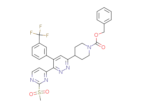 Molecular Structure of 271247-48-4 (3-(2-methylsulfonylpyrimidin-4-yl)-4-(3-trifluoromethylphenyl)-6-(N-carbobenzoxypiperidin-4-yl)pyridazine)