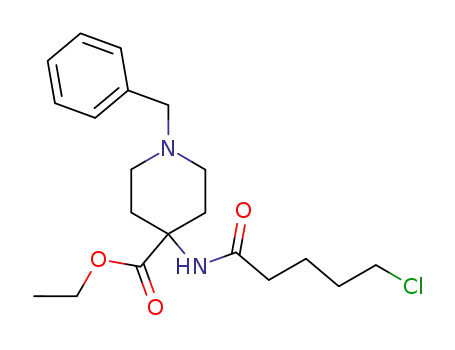 Molecular Structure of 166180-88-7 (4-Piperidinecarboxylic acid,
4-[(5-chloro-1-oxopentyl)amino]-1-(phenylmethyl)-, ethyl ester)