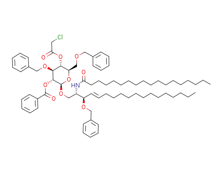 Benzoic acid (2R,3R,4S,5R,6R)-4-benzyloxy-6-benzyloxymethyl-2-((E)-(2S,3R)-3-benzyloxy-2-octadecanoylamino-octadec-4-enyloxy)-5-(2-chloro-acetoxy)-tetrahydro-pyran-3-yl ester