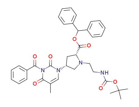 D-Proline,
4-(3-benzoyl-3,4-dihydro-5-methyl-2,4-dioxo-1(2H)-pyrimidinyl)-1-[2-[[(1
,1-dimethylethoxy)carbonyl]amino]ethyl]-, diphenylmethyl ester, (4R)-