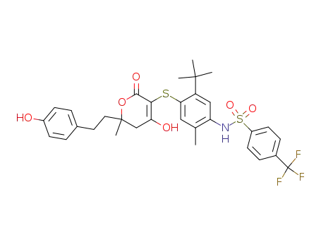 N-[5-tert-butyl-4-({6-hydroxy-2-[2-(4-hydroxyphenyl)ethyl]-2-methyl-4-oxo-3,4-dihydro-2H-pyran-5-yl}sulfanyl)-2-methylphenyl]-4-(trifluoromethyl)benzenesulfonamide