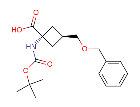 Molecular Structure of 439090-02-5 (anti-1-[N-(tert-butoxycarbonyl)amino]-3-benzyloxymethyl-1-cyclobutane-1-carboxylic acid)