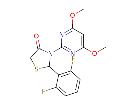 Molecular Structure of 1610829-33-8 (2-(2,6-difluorophenyl)-3-(4,6-dimethoxypyrimidin-2-yl)thiazolidin-4-one)