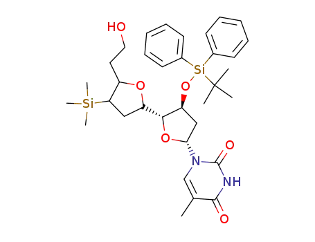 5'-<3'-(2''-hydroxyethyl)-4'-trimethylsilyl-2'-oxacyclopentyl>-4-t-butyldiphenylsilyl-oxy-2-thyminyl-1-oxacyclopentane
