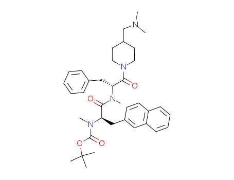 Molecular Structure of 254905-61-8 (N-((1R)-1-{N-[(1R)-1-benzyl-2-(4-((dimethylamino)methyl)piperidin-1-yl)-2-oxoethyl]-N-methylcarbamoyl}-2-(2-naphthyl)ethyl)-N-methylcarbamic acid tert-butyl ester)