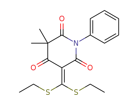 Molecular Structure of 1599431-58-9 (5-[bis(ethylthio)methylene]-3,3-dimethyl-1-phenylpiperidine-2,4,6-trione)