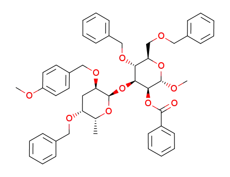 methyl 2-O-benzoyl-4,6-di-O-benzyl-3-O-(2'-O-(p-methoxybenzyl)-4'-O-benzyl-3',6'-dideoxy-α-D-xylohexopyranosyl)-α-D-mannopyranoside
