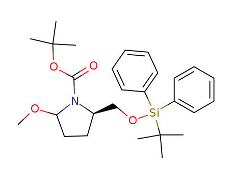 Molecular Structure of 203301-82-0 ((5R)-1-(tert-butoxycarbonyl)-2-methoxy-5-(tert-butyldiphenylsilanyloxymethyl)pyrrolidine)