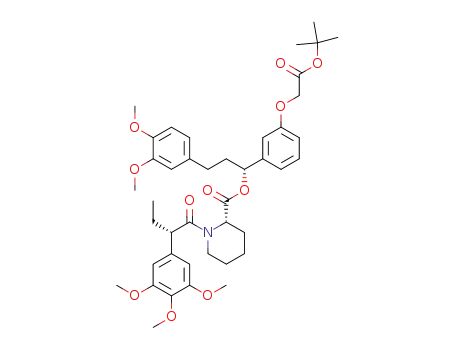 Molecular Structure of 195202-26-7 ((R)-1-(3-(2-(tert-butoxy)-2-oxoethoxy)phenyl)-3-(3,4-dimethoxyphenyl)propyl (S)-1-((S)-2-(3,4,5-trimethoxyphenyl)butanoyl)piperidine-2-carboxylate)