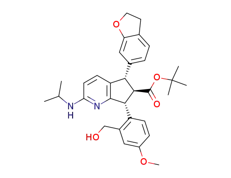 Molecular Structure of 494841-92-8 (5H-Cyclopenta[b]pyridine-6-carboxylic acid,
5-(2,3-dihydro-6-benzofuranyl)-6,7-dihydro-7-[2-(hydroxymethyl)-4-meth
oxyphenyl]-2-[(1-methylethyl)amino]-, 1,1-dimethylethyl ester,
(5S,6R,7R)-)