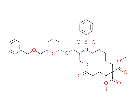 (E)-(S)-3-(6-Benzyloxymethyl-tetrahydro-pyran-2-yloxymethyl)-14-oxo-4-(toluene-4-sulfonyl)-1-oxa-4-aza-cyclotetradec-7-ene-10,10-dicarboxylic acid dimethyl ester