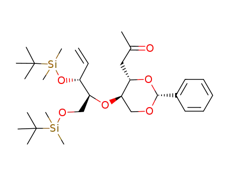 Molecular Structure of 475641-91-9 (1-{(2R,4S,5R)-5-[(1S,2R)-2-(tert-Butyl-dimethyl-silanyloxy)-1-(tert-butyl-dimethyl-silanyloxymethyl)-but-3-enyloxy]-2-phenyl-[1,3]dioxan-4-yl}-propan-2-one)