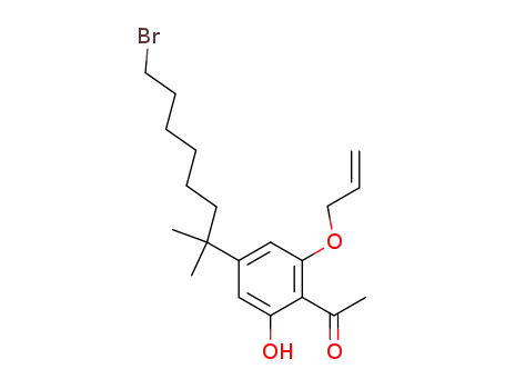 Molecular Structure of 492447-07-1 (Ethanone,
1-[4-(7-bromo-1,1-dimethylheptyl)-2-hydroxy-6-(2-propenyloxy)phenyl]-)
