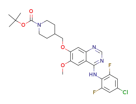 Molecular Structure of 338992-46-4 (tert-butyl 4-[({4-[(4-chloro-2,6-difluorophenyl)amino]-6-methoxyquinazolin-7-yl}oxy)methyl]piperidine-1-carboxylate)