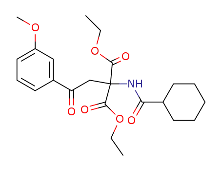 Molecular Structure of 400017-90-5 (Propanedioic acid,
[(cyclohexylcarbonyl)amino][2-(3-methoxyphenyl)-2-oxoethyl]-, diethyl
ester)