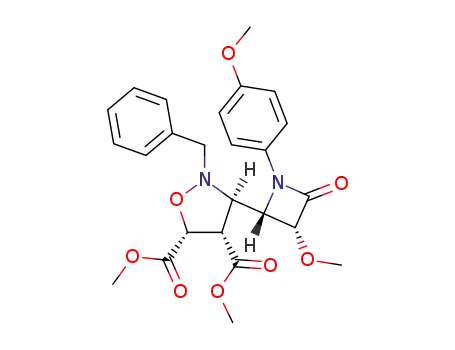 Molecular Structure of 474086-11-8 ((3R,4S,5R)-2-Benzyl-3-[(2S,3R)-3-methoxy-1-(4-methoxy-phenyl)-4-oxo-azetidin-2-yl]-isoxazolidine-4,5-dicarboxylic acid dimethyl ester)