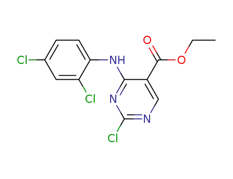 Molecular Structure of 252950-07-5 (ethyl 4-[(2,4-dichlorophenyl)amino]-2-chloropyrimidine-5-carboxylate)