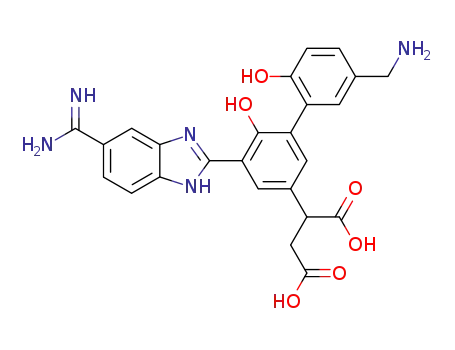 Molecular Structure of 488713-71-9 (2-[5'-aminomethyl-5-(5-carbamimidoyl-1H-benzoimidazol-2-yl)-6,2'-dihydroxy-biphenyl-3-yl]-succinic acid)