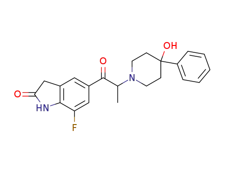 Molecular Structure of 138660-49-8 (2H-Indol-2-one,
7-fluoro-1,3-dihydro-5-[2-(4-hydroxy-4-phenyl-1-piperidinyl)-1-oxopropyl
]-)