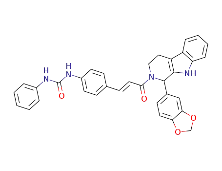 Molecular Structure of 199675-52-0 ((E)-1-[4-[3-Oxo-3-(1-(3,4-methylenedioxyphenyl)-1,3,4,9-tetrahydro-β-carbolin-2-yl)-propenyl]phenyl]-3-phenylurea)