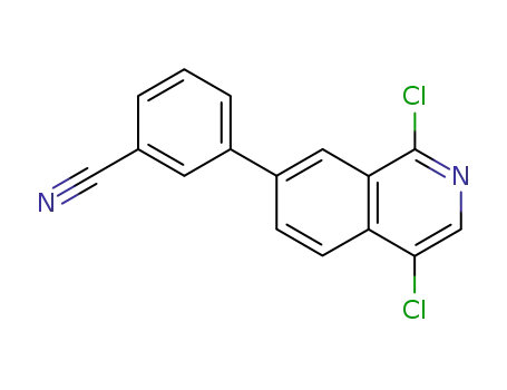 Molecular Structure of 223671-44-1 (3-(1,4-DICHLORO-1,2-DIHYDROISOQUINOLIN-7-YL)BENZONITRILE)