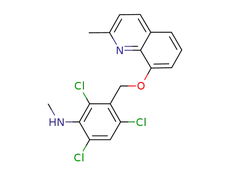 Molecular Structure of 617721-44-5 (Benzenamine,
2,4,6-trichloro-N-methyl-3-[[(2-methyl-8-quinolinyl)oxy]methyl]-)