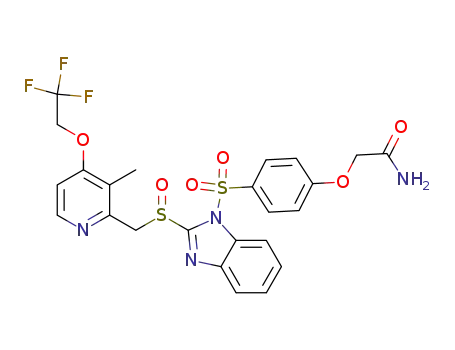 Molecular Structure of 259183-34-1 (2-(4-{[2-({[3-methyl-4-(2,2,2-trifluoroethoxy)-2-pyridyl]methyl}sulfinyl)benzimidazol-1-yl]sulfonyl}phenoxy)acetamide)