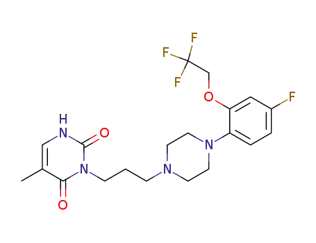 Molecular Structure of 186386-21-0 (3-[3-[4-[4-Fluoro-2-(2,2,2-trifluoroethoxy)phenyl]piperazin-1-yl]propyl]-5-methylpyrimidine-2,4(1H,3H)-dione)