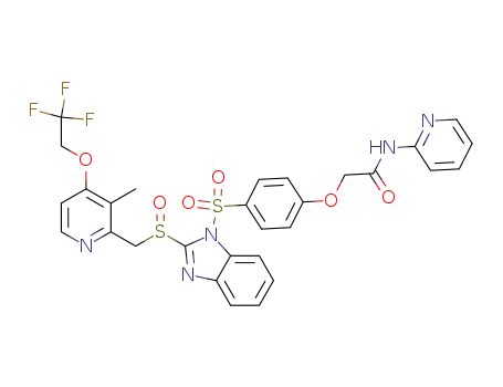 Molecular Structure of 259183-03-4 (2-(4-{[2-({[3-methyl-4-(2,2,2-trifluoroethoxy)-2-pyridyl]methyl}sulfinyl)benzimidazol-1-yl]sulfonyl}-phenoxy)-N-(2-pyridyl)acetamide)