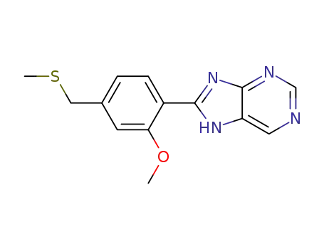 Molecular Structure of 89454-56-8 (1H-Purine, 8-[2-methoxy-4-[(methylthio)methyl]phenyl]-)