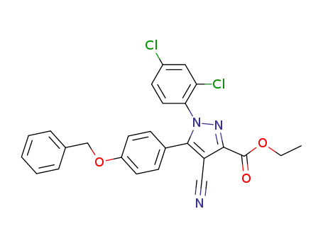 Molecular Structure of 921590-78-5 (1H-Pyrazole-3-carboxylic acid,
4-cyano-1-(2,4-dichlorophenyl)-5-[4-(phenylmethoxy)phenyl]-, ethyl ester)